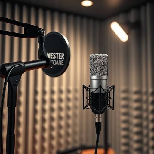 Studio microphone in a professional recording booth